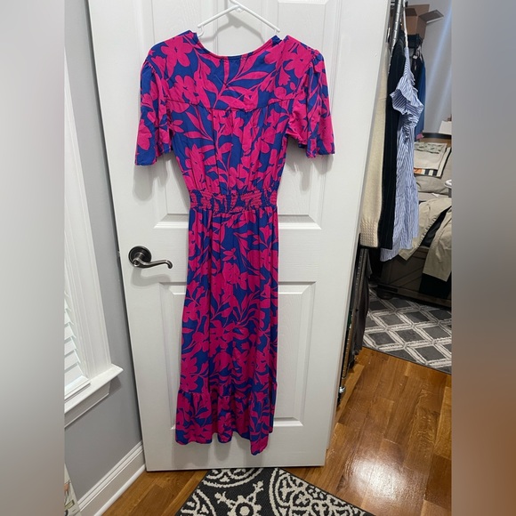 Pink and Blue Midi Sundress with Flutter Sleeves for Cocktail Events - Picture 11 of 13